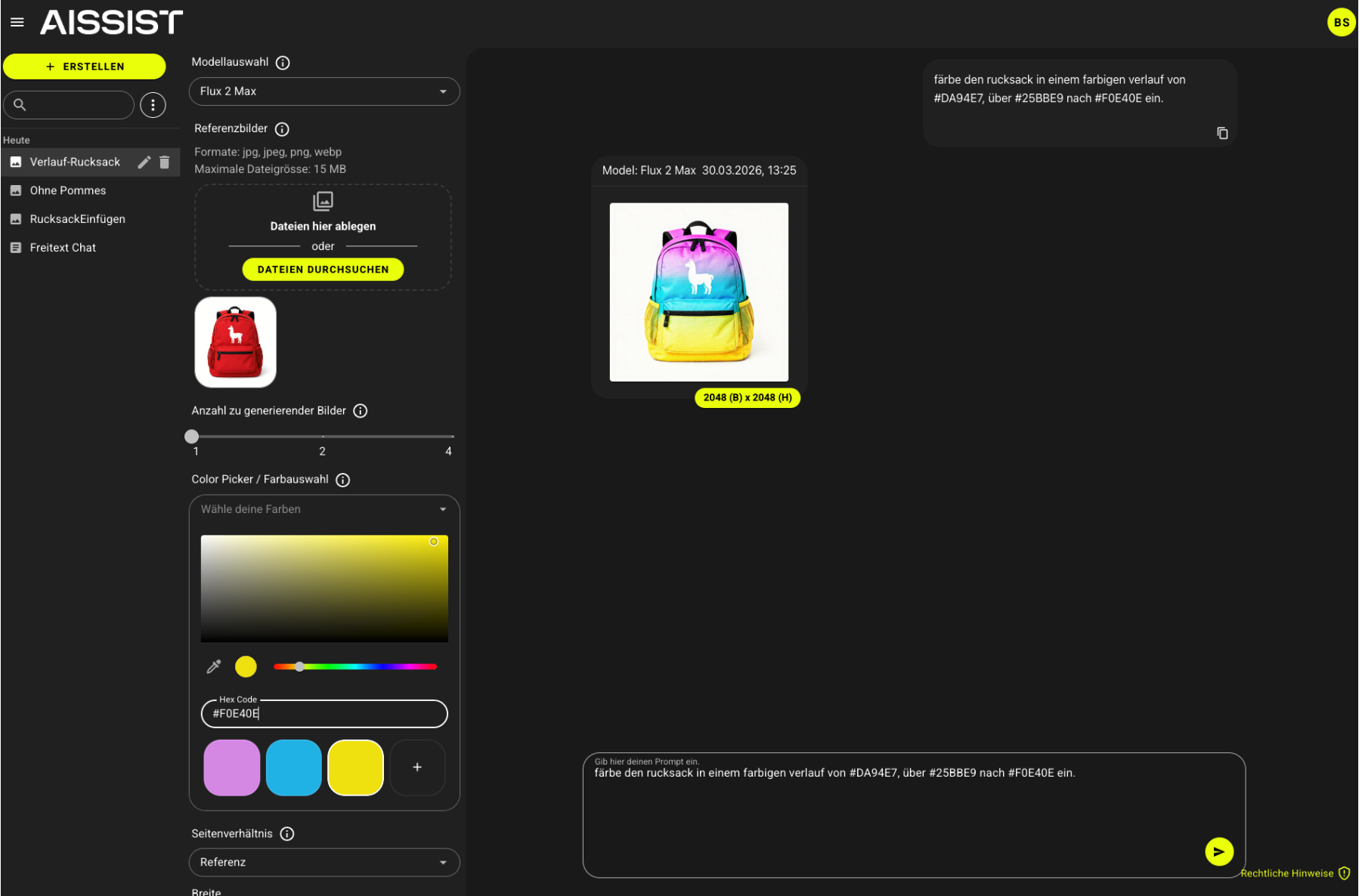 Erweiterter Color Picker und Formatübernahme im Use Case „Bild editieren“