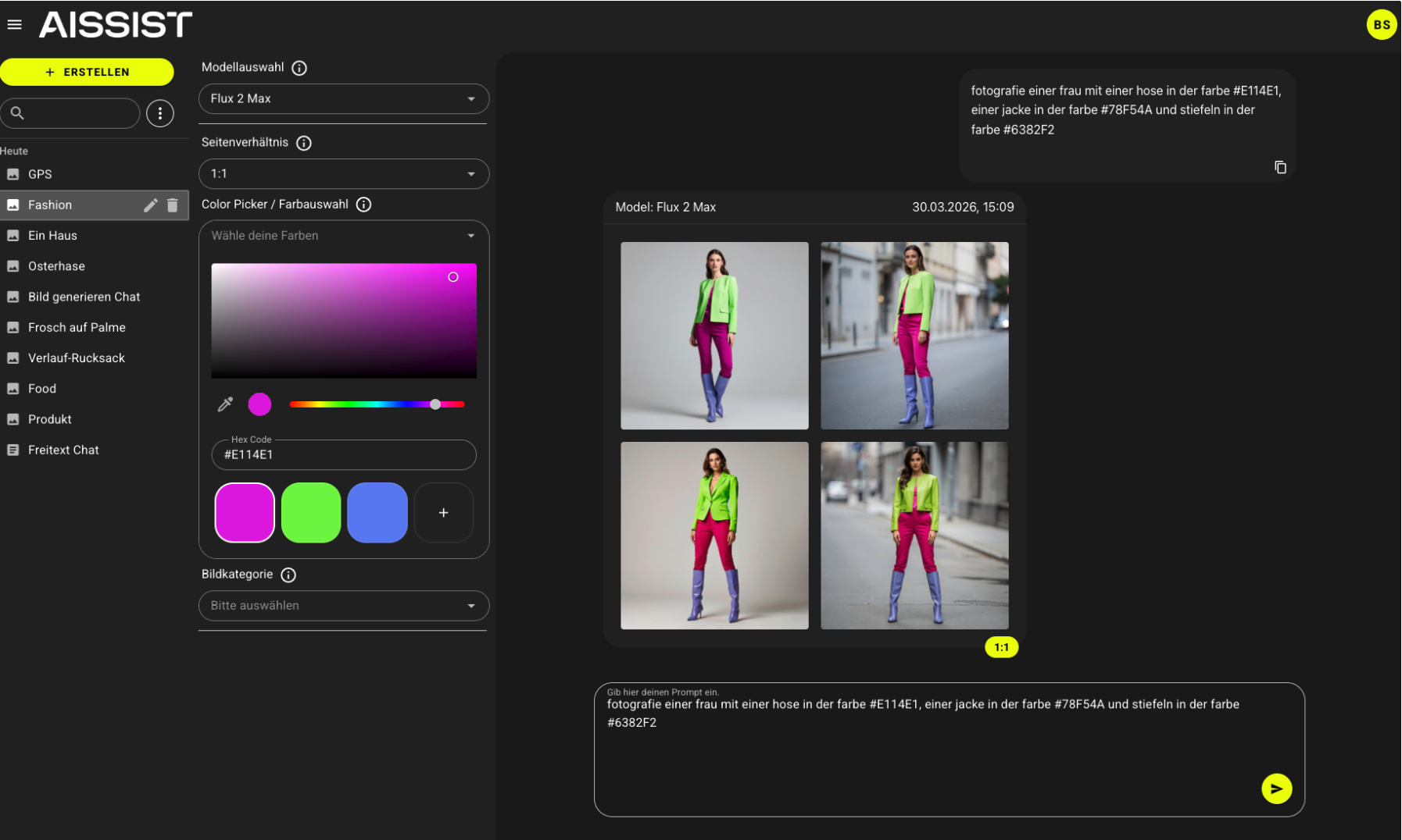 Color Picker und Flux-Integration im Use Case „Bild generieren“
