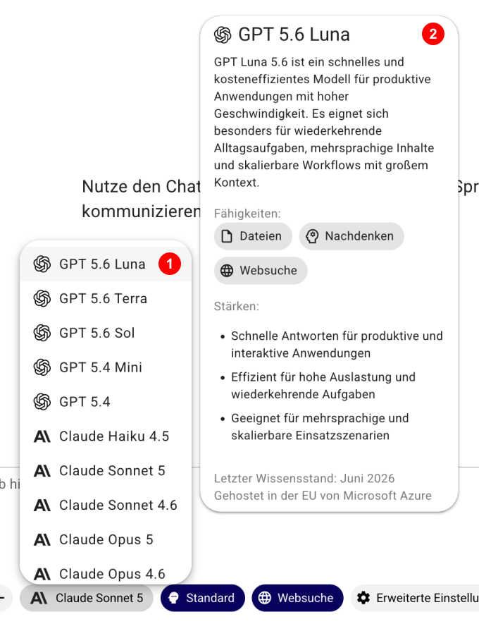 Modellauswahl mit eingeblendeter Infokarte